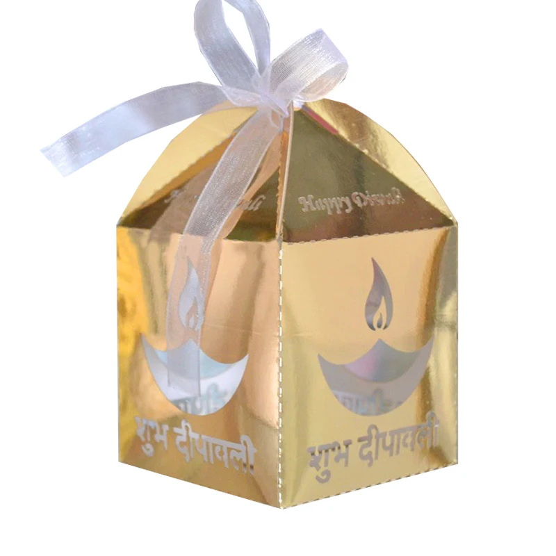 50pcs /lot Happy diwali baptism favor box laser cut sweet with free various ribbons | Дом и сад