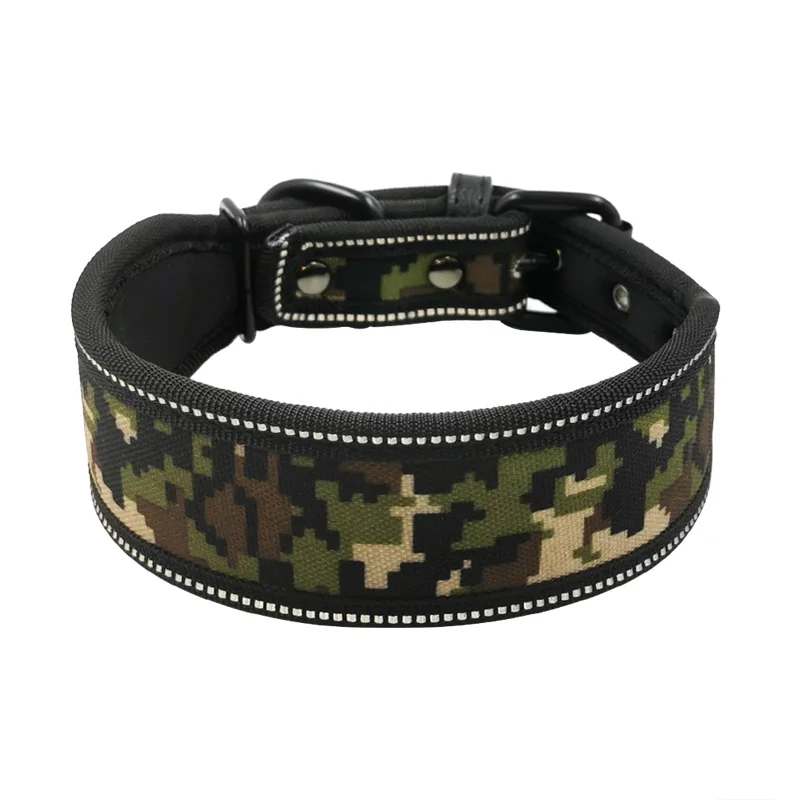 Green camouflage Светоотражающий нейлоновый ошейник для собак сверхмощный ошейник для средних и больших собак питбуль немецкая овчарка Мягкий регулируемый ошейник для больших собак - Цвет: Green camouflage