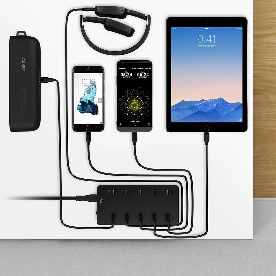 AUKEY 10 Порты USB телефон Зарядное устройство с 2 Quick Charge 3 0 для iPhone X 8 плюс 7 SE samsung galaxy S8
