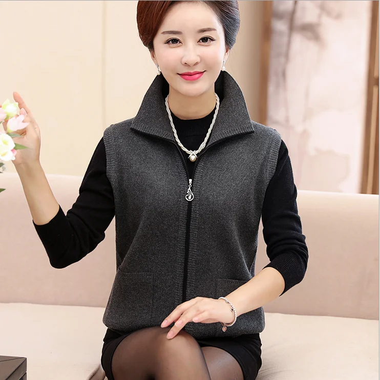 2018 Autumn Middle-Aged Women Cashmere Vest Sweater Coat Knitting Solid Color Plus Size Mother Waistcoat T323 | Женская одежда