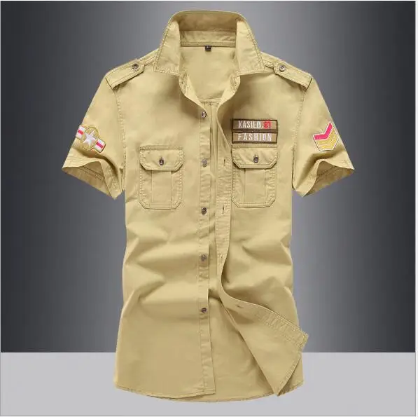 Plus Size M-6XL 2017 Hot High Quality Men's Short Sleeve Shirt men's military uniform style men Casual Top Clothes | Мужская