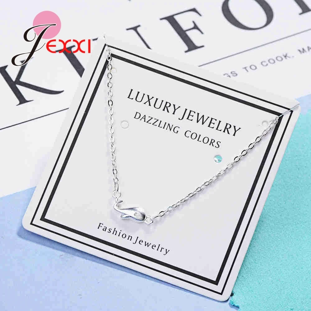 

Hot Sale Rhinstone Crystal Dolphin Pendent 925 Sterling Silver Necklace Chain For Fashion Girl Birthday Party Jewelry