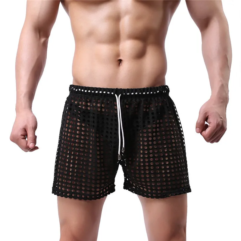 New Mens Boxers Shorts Drawstring Fishnet Underwear Hollow Out See-Through Boxer Shorts Pants Sleepwear Nightwear 5 Minute Boxer