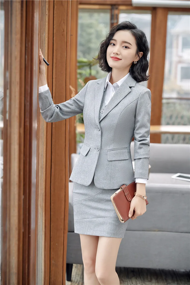 Женский костюм блейзер с юбкой жилетом и жилетом|Костюмы юбкой| |