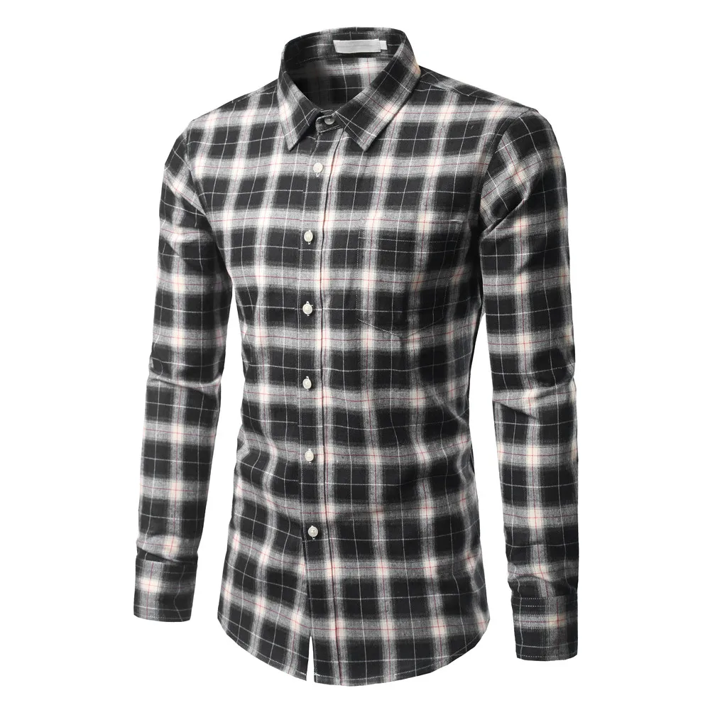 Мужская Повседневная рубашка в клетку с длинным рукавом camisa masculina приталенная