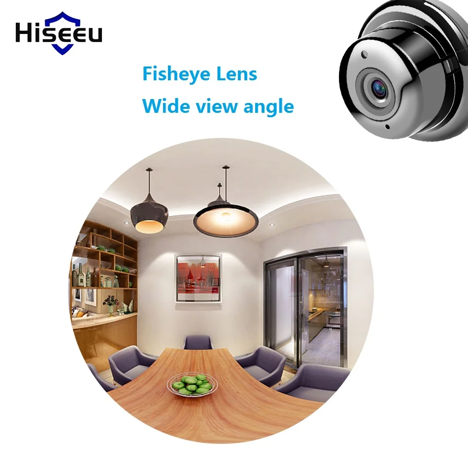 Hiseeu мини рыбий глаз IP камера wifi 720P день ночное видение 360 градусов Панорама