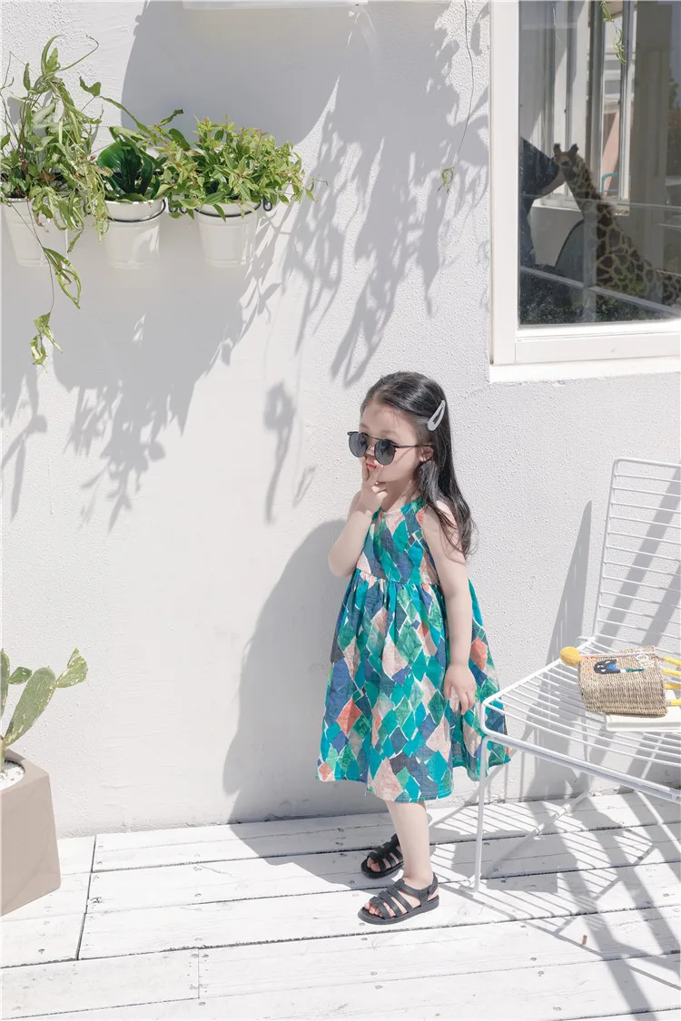 Celveroso Baby Girls Summer Dresses rhombic Print Long Cotton 2018 Beach Dress Fashion Children Clothing Outwear | Детская одежда и