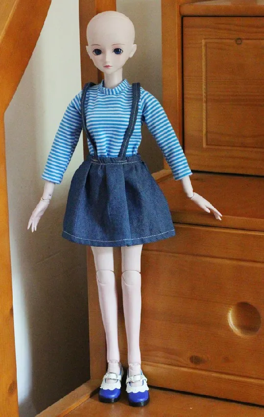 Long blue Полосатое платье на бретелях для куклы 60 см, Модная Джинсовая юбка, Одежда для куклы, длинная одежда принцессы с короткими рукавами, 1/3 аксессуары для кукол - Цвет: Long blue