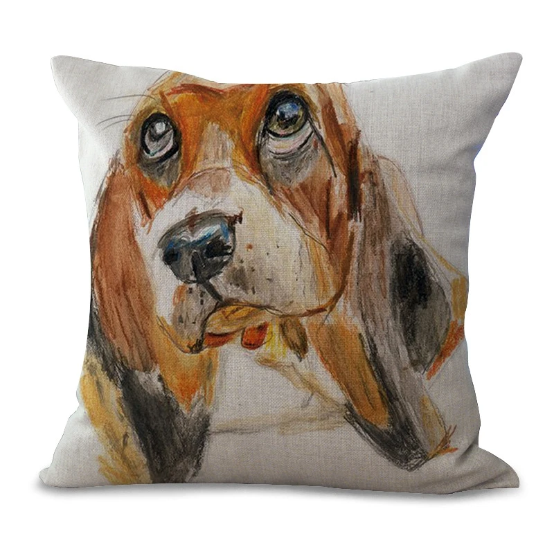 Наволочка для подушки Basset Hound с рисунком из хлопка и льна, декоративная наволочка для стула, квадратная 45x45 см, наволочка для подушки, домашний текстиль