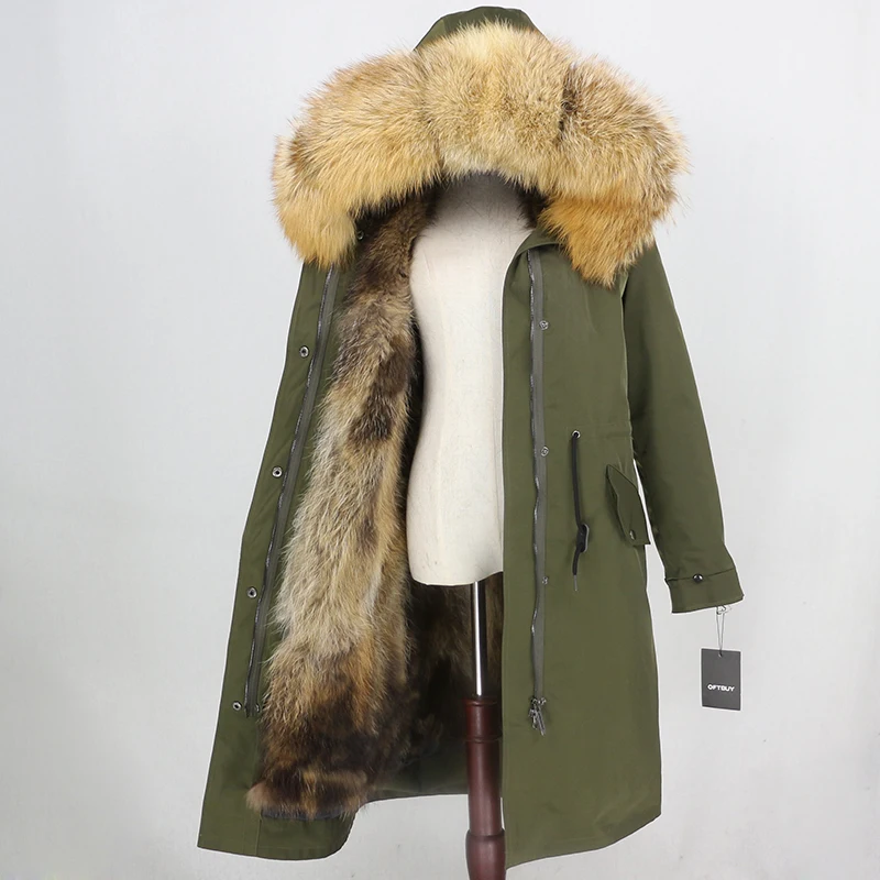 green natural gold OFTBUY X-long Parka, водонепроницаемая ткань, верхняя одежда, зимняя куртка для женщин, натуральный Лисий мех, капюшон, Лисий мех, подкладка, натуральный мех, пальто, съемный - Цвет: green natural gold