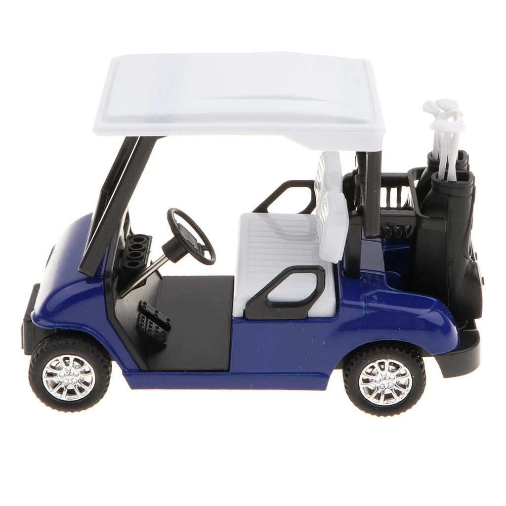 New 1:20 Scale Mini Alloy Pull Back Golf Cart with Clubs Diecast Model Vehicle Playset Toy Office Desk Decor Kits - Blue