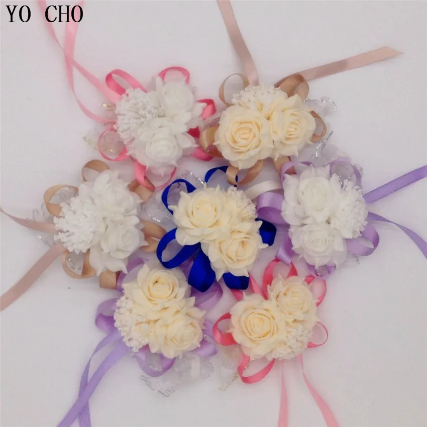 YO CHO Wholesale 10 pcs/lot Wrist Corsage Bridesmaid Sisters hand flowers Artificial Bride Flowers For Wedding Party Decoration | Дом и сад