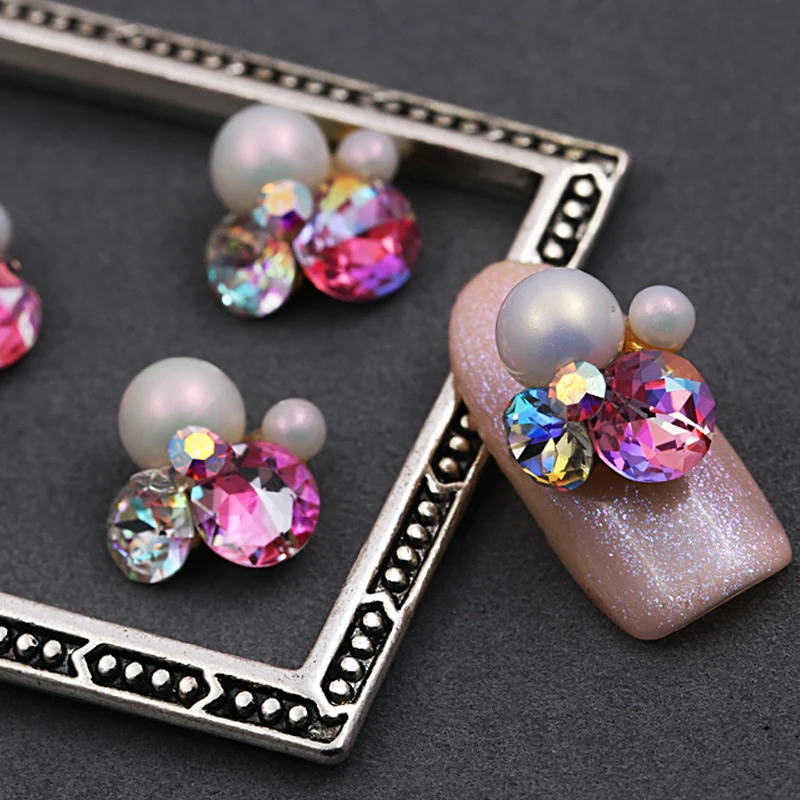 100pcs Japanese CRYSTAL nailS pearls Jewelry Decorations 3D Luxury alloy rhinestones DIY Nails Alloy Charms supplies JE206~221 | Красота и