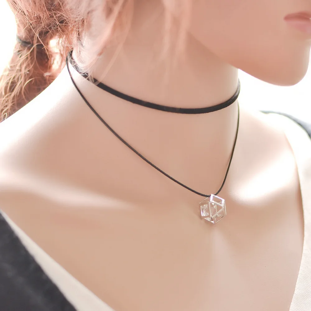 Ahmed Jewelry Punk Tattoo Leather Rope Double Chains Choker Necklace For Woman Cute Square Crystal Pendant Necklaces Gift LN22 | Украшения