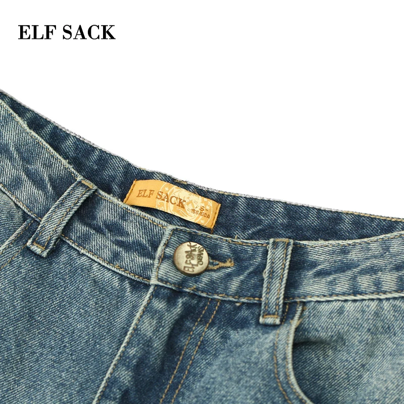 Женские прямые джинсы ELFSACK черные повседневные хлопковые брюки свободный