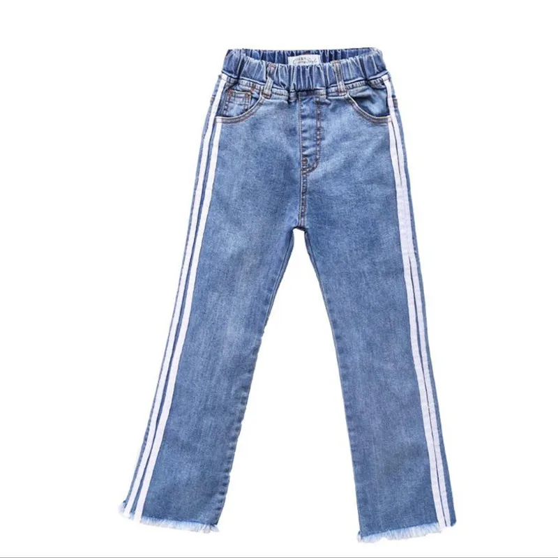 DFXD Teen Girls Jeans Pants 2018 Autumn High Quality Cotton Long Side Stripes Spliced Denim Blue Trousers 3-12Years | Детская одежда и