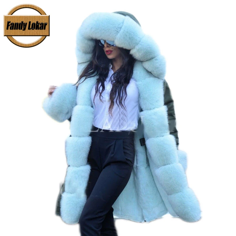 Fandy lokar пальто с натуральным мехом женская зимняя куртка капюшоном из