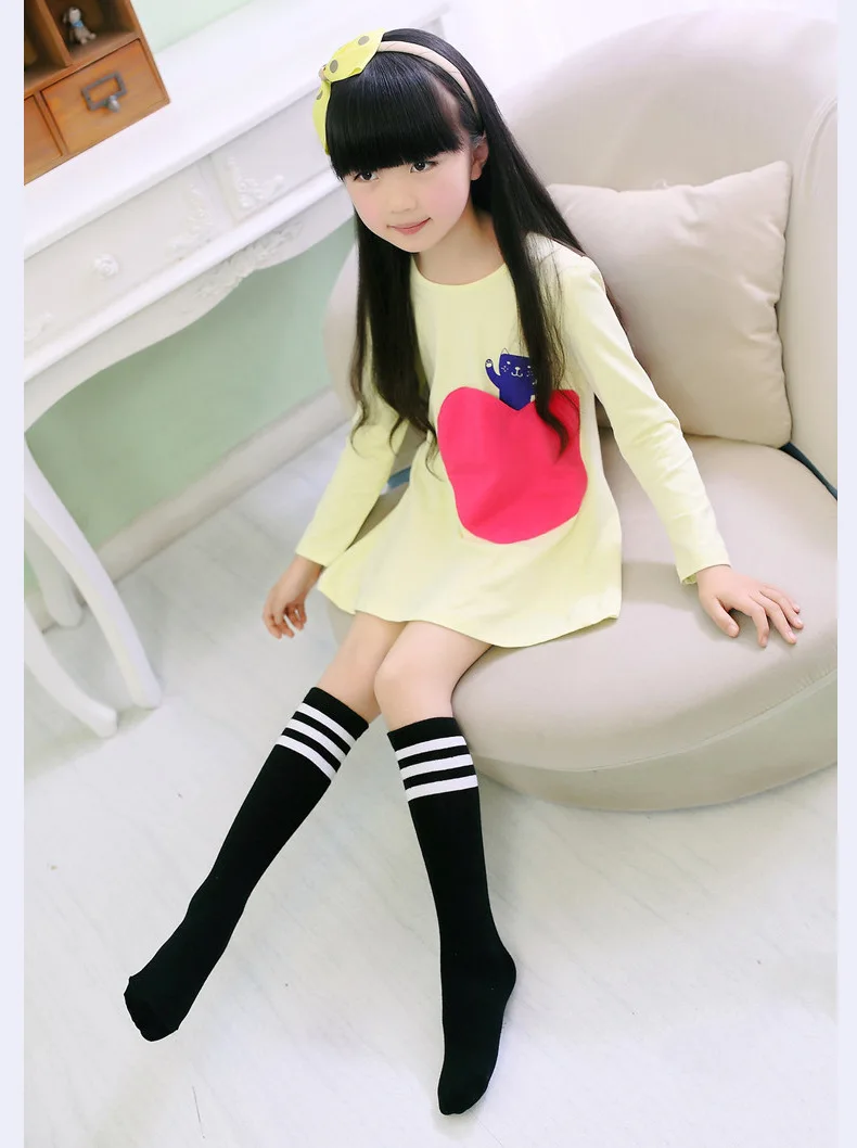 Осенние осенние белые носки для девочек Полосатые 3 пар/лот модные черные|girls striped