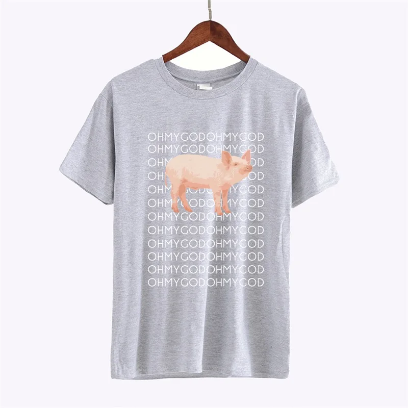 Summer cotton men t shirt Pig oh my god letter print streetwear tshirt men short sleeve harajuku t-shirt Boy Tees Tops - Цвет: Серый