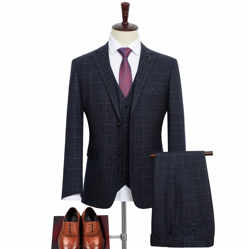 Костюм мужской из трех предметов деловой Модный повседневный костюм в клетку
