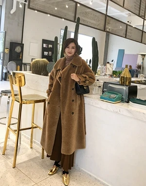 CAMEL Женские пальто из овечьей шерсти, длинные, модные зимние женские куртки из овечьей шерсти, Свободное пальто большого размера, толстое теплое меховое пальто - Цвет: CAMEL