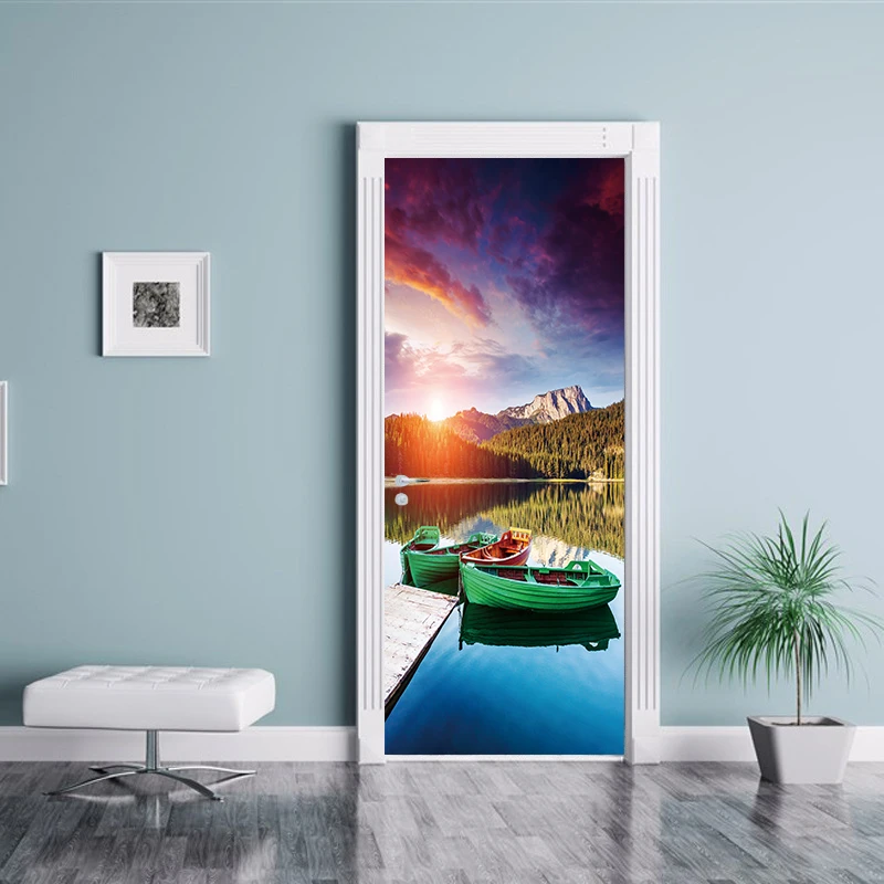 3D эффект пейзаж дверь наклейка картина маслом краска для двери спальни гостиной