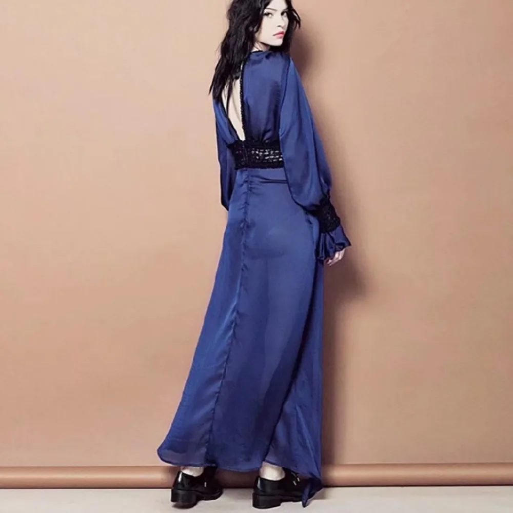 Roiii Spring Summer Vintage Maxi Dress Women V-neck Long Sleeve Sexy Club Out wear Dresses Ladies Fashion Style 2018 | Женская одежда