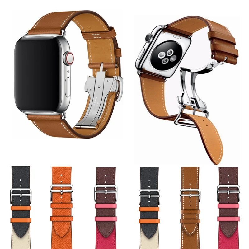 Кожаная Петля для мм Apple Watch 44 40 42 38 складная застежка подлинный сменный ремешок