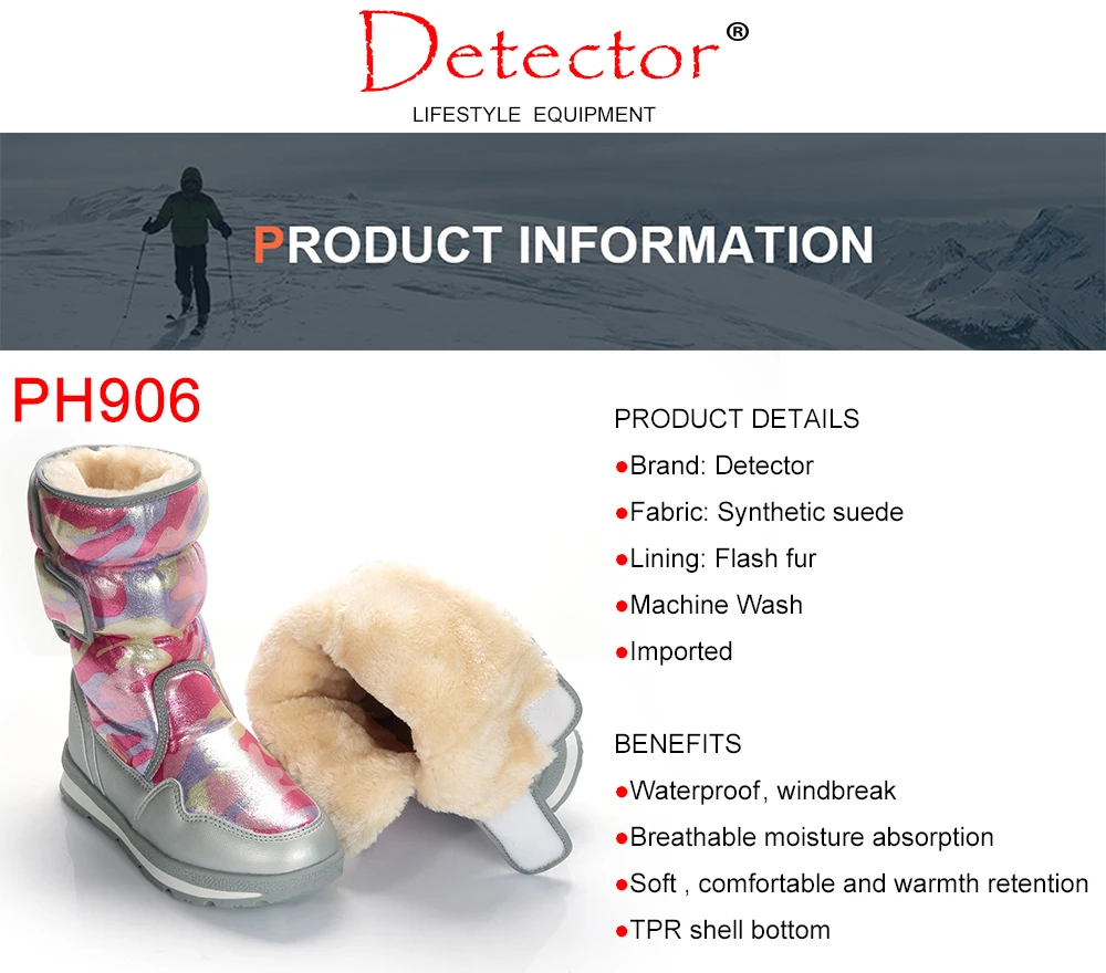 Detector/женские водонепроницаемые Нескользящие зимние ботинки; уличные Утепленные ботинки; Теплая обувь на меху; женские зимние ботинки