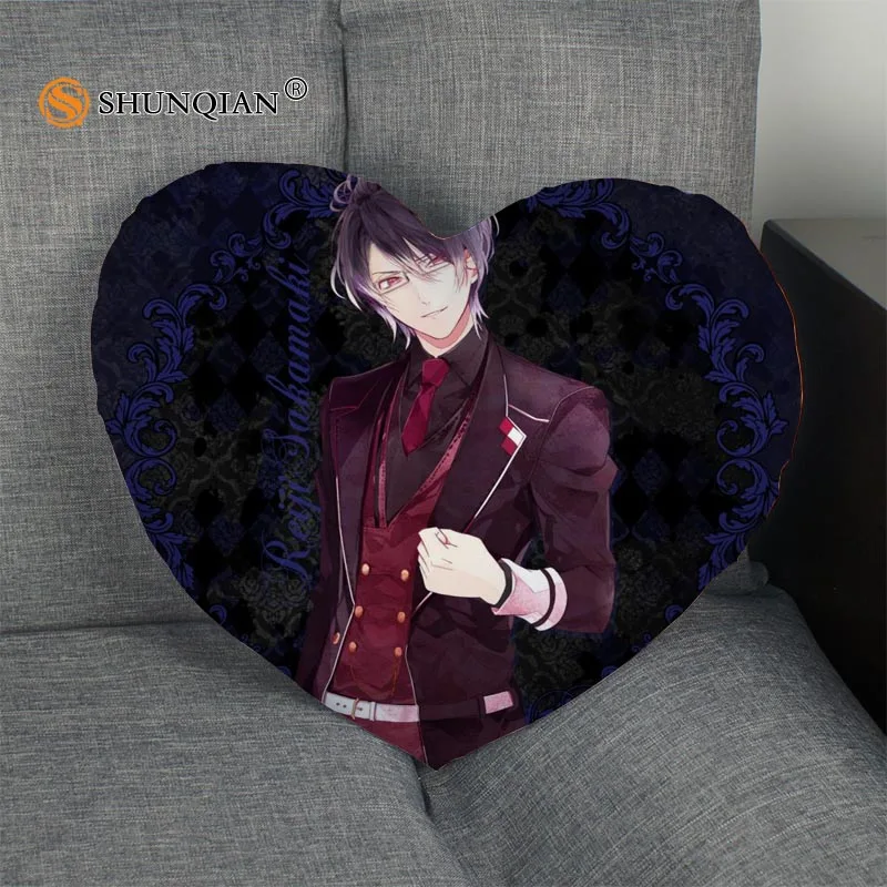 Синий Наволочка на заказ DIABOLIK LOVERS в форме сердца, Подушка на молнии, чехол, лучший подарок, размер 41x36 см, 47x42 см - Цвет: Синий