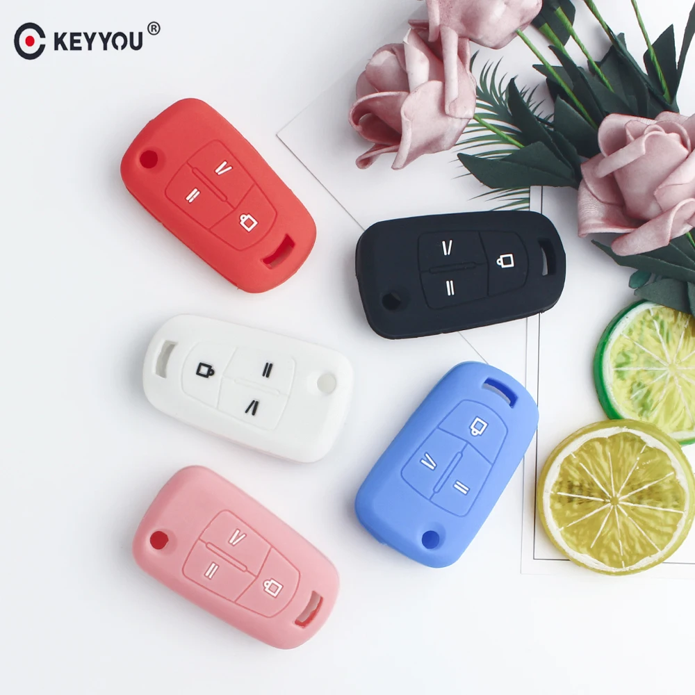 

KEYYOU 3 Buttons Silicone Key Cover Fob Case for For OPEL Astra H Corsa D Vectra C Zafira Remote Flip Folding Car Key Shell