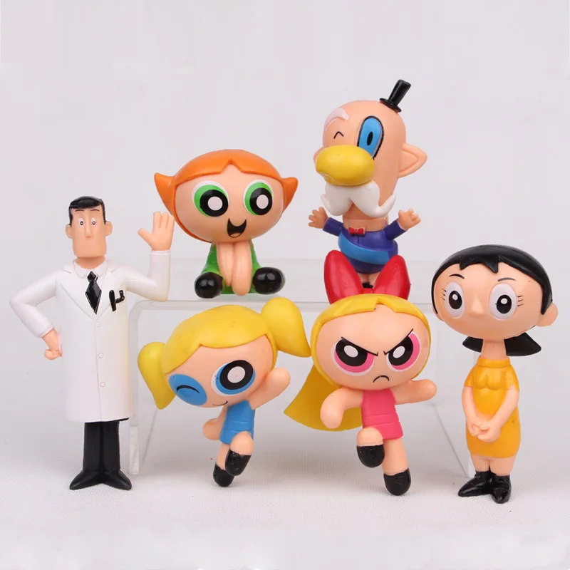 Мультфильм Powerpuff девушки Figuras Blossom Buttercup профессора фигурку модель игрушки куклы