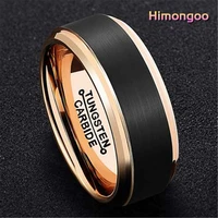 himongoo 8mm rose gold mens tungsten carbide ring wedding band middle black wire brushed engagement anniversary gift