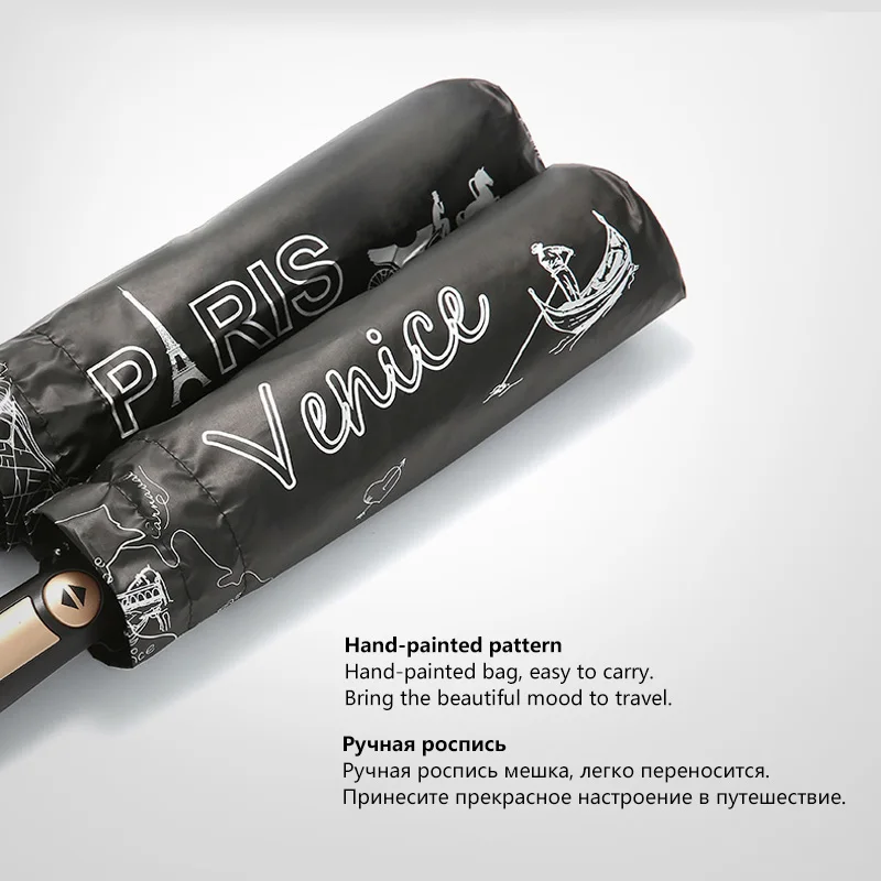 Large Painted Umbrella Rain Women Men Quality Automatic Folding Sunny Travel Wind Resistance Black Coating | Дом и сад