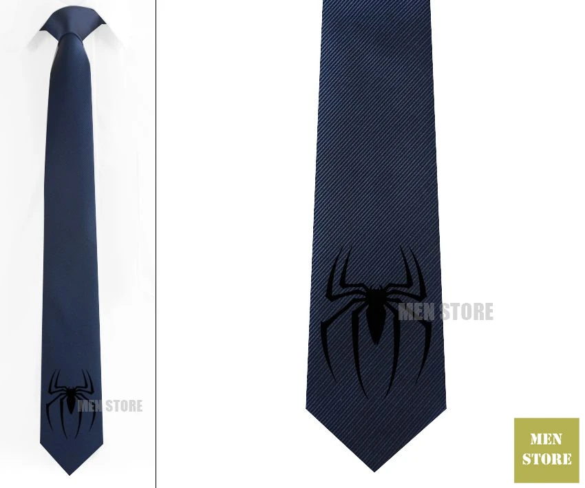 Navy tie Black logo Герой Паук Символ Мужской Жаккардовый тканый тонкий узкий 2," галстук 6 см Галстук Свадебная вечеринка галстук для жениха запонки LK017M - Цвет: Navy tie Black logo