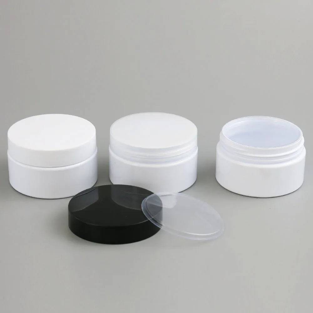 24 x 100g Empty White Cosmetic Cream Containers Jars 100cc 100ml for Cosmetics Packaging Plastic Bottles With Cap | Красота и