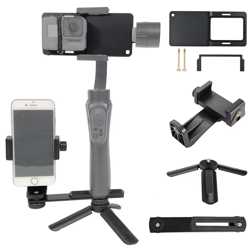 

Переходник для GoPro 7, 6, 5, 4, 3 +, SJCAM, зажим для телефона, штатив, кронштейн для Zhiyun Smooth Q, 3, DJI Osmo Mobile 2, 3, om4, Feiyu G5