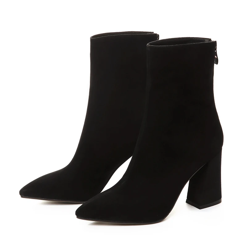 ENMAYER Woman Ankle boots Winter Causal Pointed toe Short Zipper Black Size 33 40 Kid Suede Thick High heels Shoes CR1610|Женские