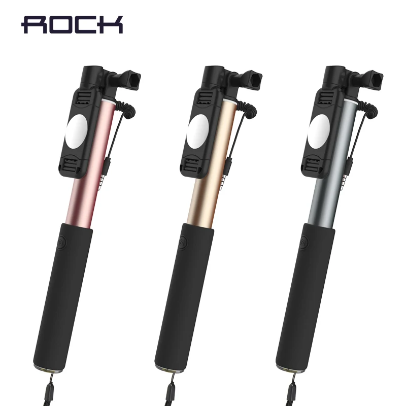 В продаже Rock Monopod 3,5 мм проводное управление универсальные мини селфи палки для iPhone/amsung/LG/huawei/Xiaomi IOS Android телефонов