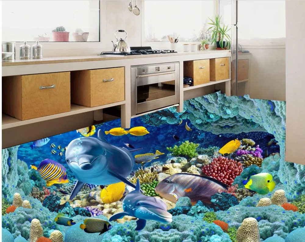 Пользовательские фото пол 3D обои современное искусство Дельфин морские
