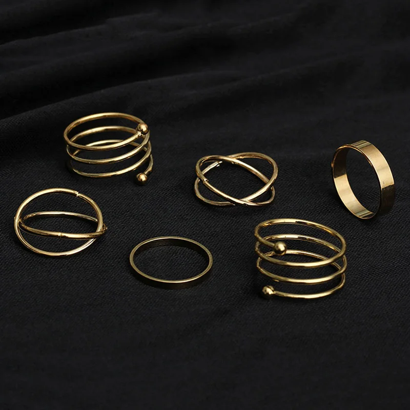 

6 Pieces/Set Finger Rings For Women New Alloy Engagement Wedding Party Female Ring Set Fashion Jewelry