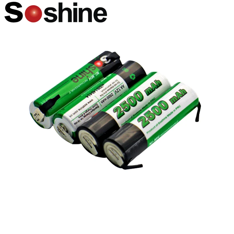 4 шт. Soshine AA NiMH 2500mAh 1 2 V аккумуляторная батарея с вкладкой точечной сварки