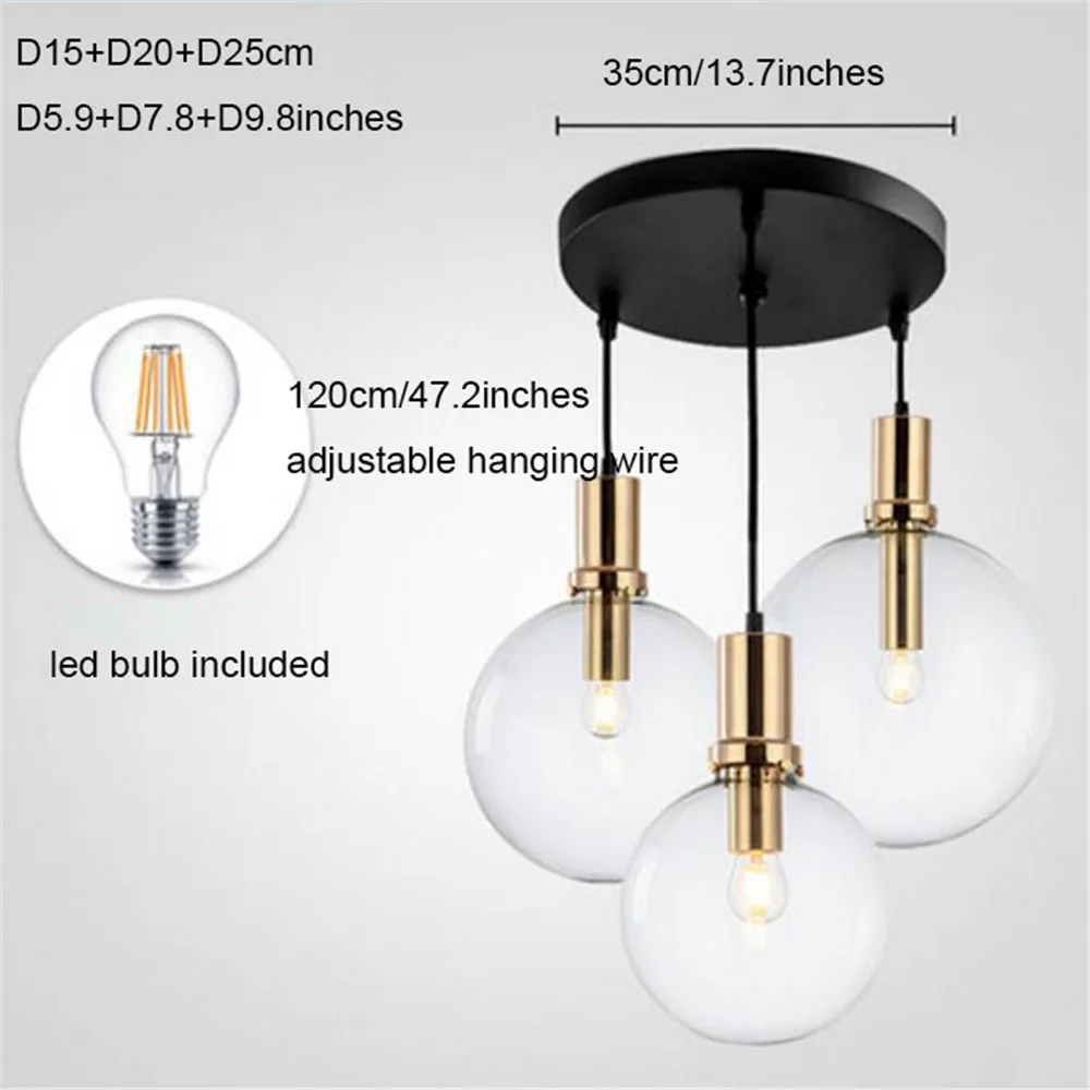D152025cm gold 3rou E27 светодиодный светильник, люстра для столовой, современный черный золотой блеск, прозрачный глобус, стеклянный абажур, декоративные люстры для освещения острова - Цвет абажура: D152025cm gold 3rou