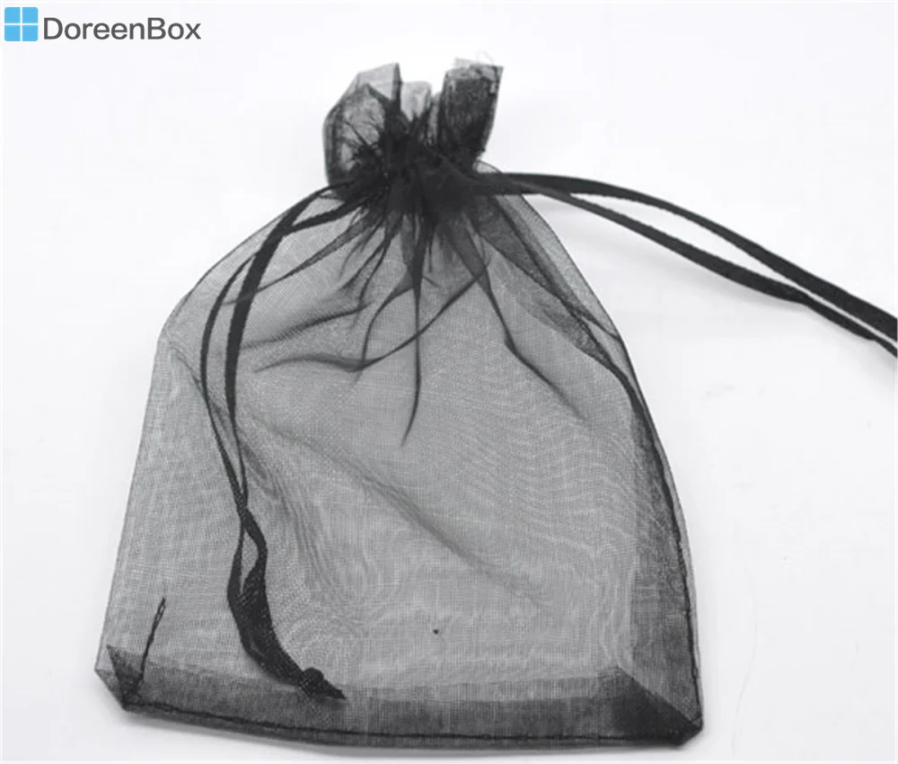 Doreen Box 100 шт. Подарочный мешочек и сумка черный Свадебный органза с рисунком 9x7 см