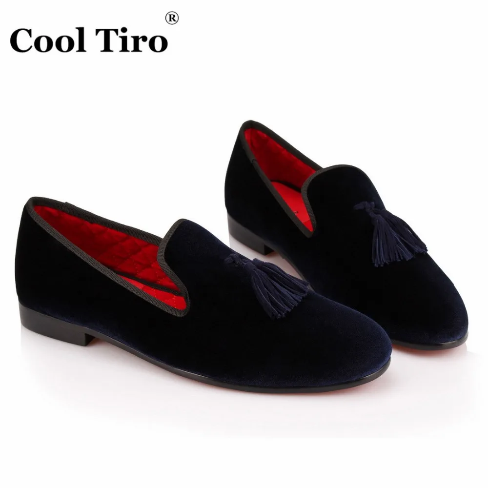 Стильные Тапочки ручной работы мужские лоферы с кисточками темно-синие