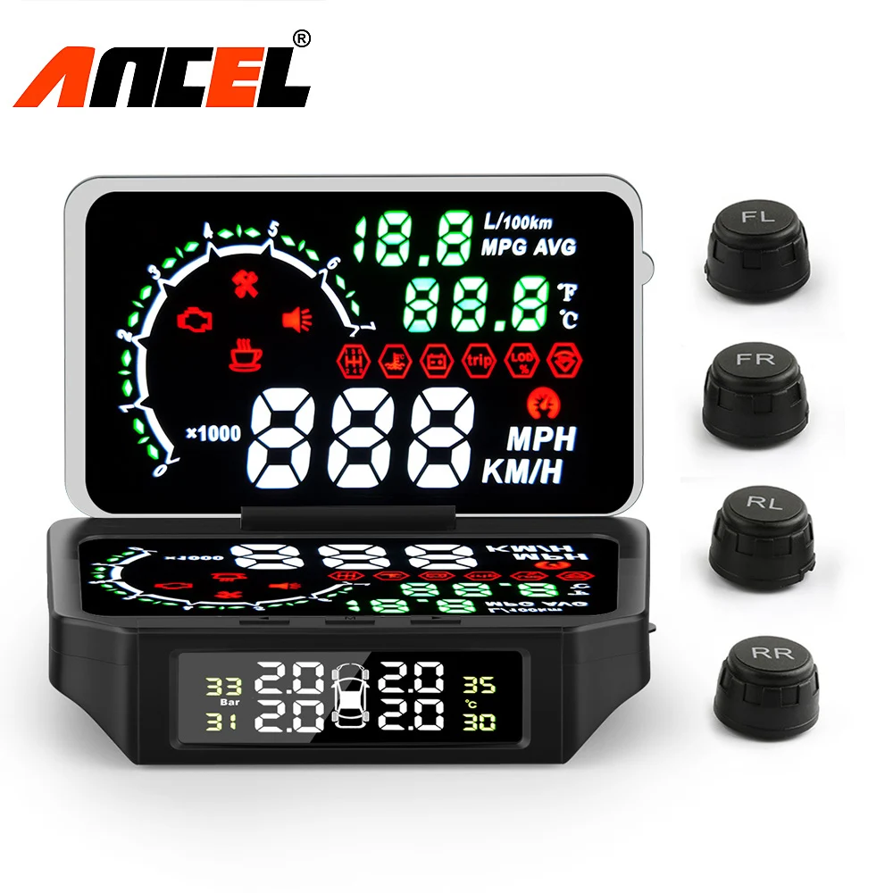 Ancel 3 в 1 OBD2 TPMS HUD автомобильный тестер давления шинах цифровой дисплей датчик