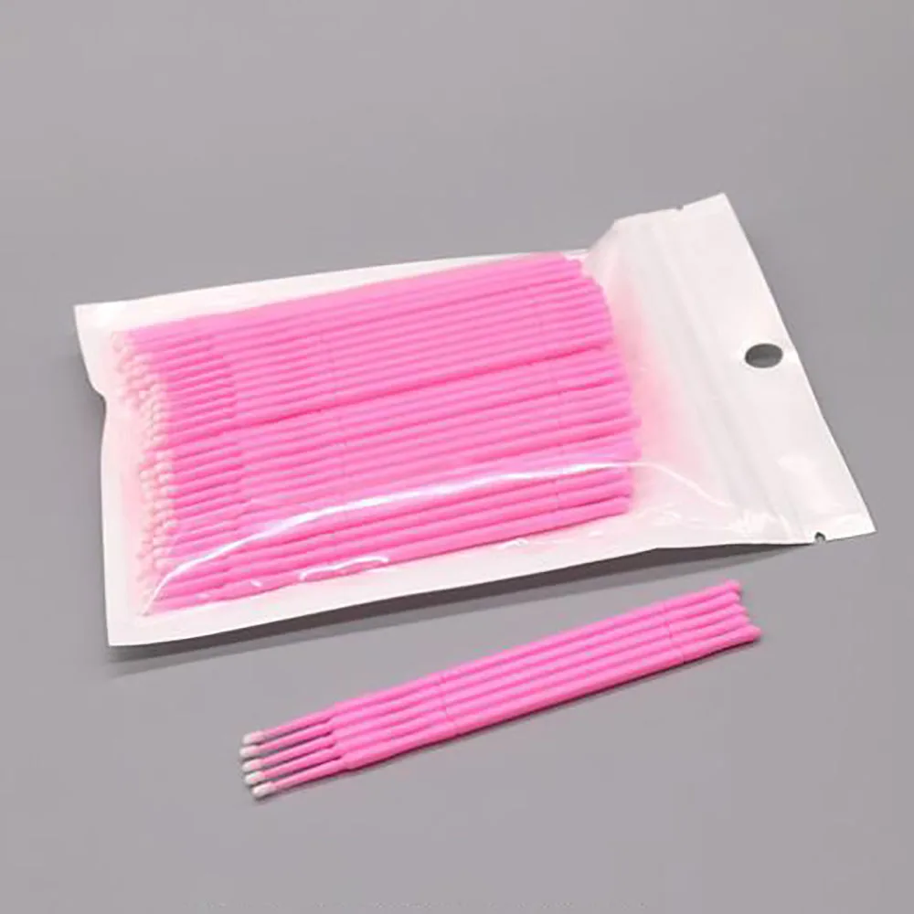 pink 100 шт./лот, микро-щетка, ватные палочки, для бровей с ресницами, губами, для чистки ушей, косметические ватные палочки, мягкие чистые палочки, инструмент для макияжа - Цвет: pink
