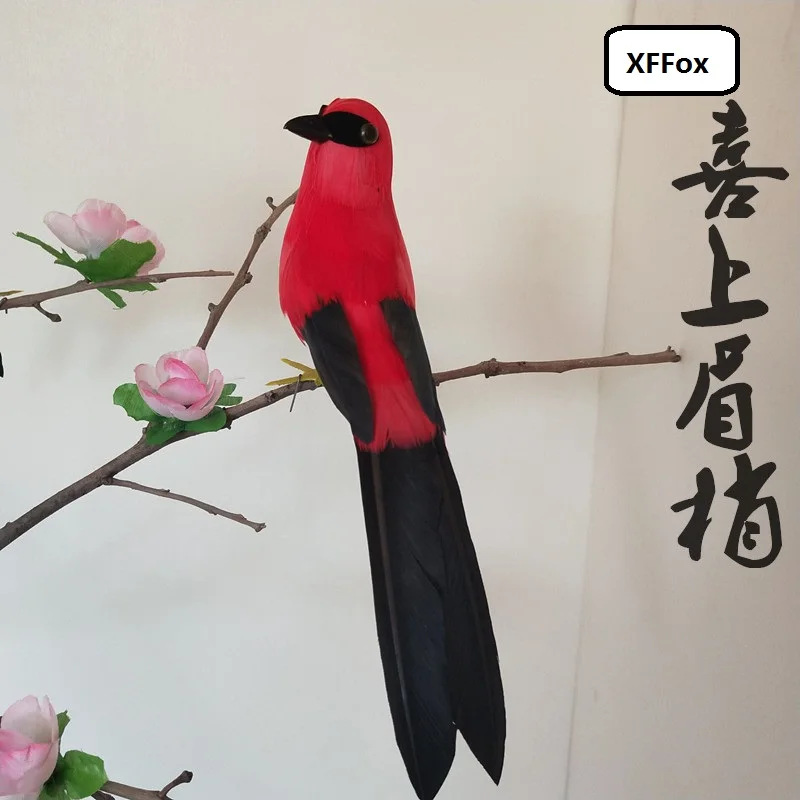

Милая имитация превращенной волшебной Птицы Модель из пенопласта и пера реальная жизнь красный и черный кукла птичка подарок около 22 см xf1174