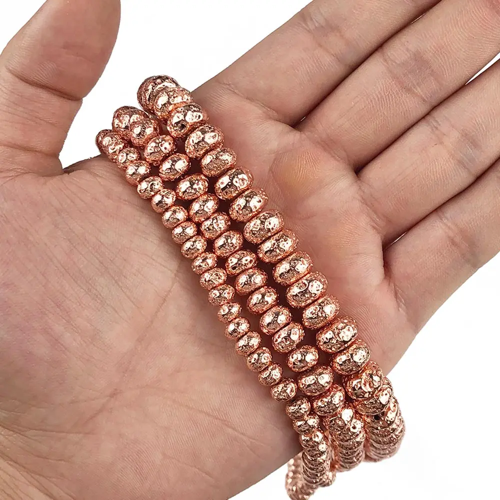 Rose gold plated JHNBY, серебро, розовое золото, бронза, черный вулканической лавы 6/8/10 мм Натуральный камень плоские круглые гематитовые бусины для изготовления ювелирных изделий Изготовление браслетов своими руками - Цвет: Rose gold plated