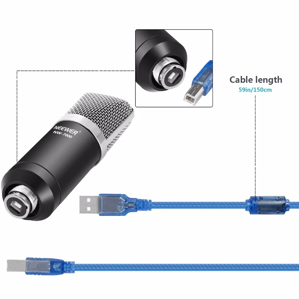 Neewer NW-7000 USB конденсаторный микрофон комплект для Windows и Mac с металлическим микрофоном ударное крепление шарикового типа анти-ветер пены крышка